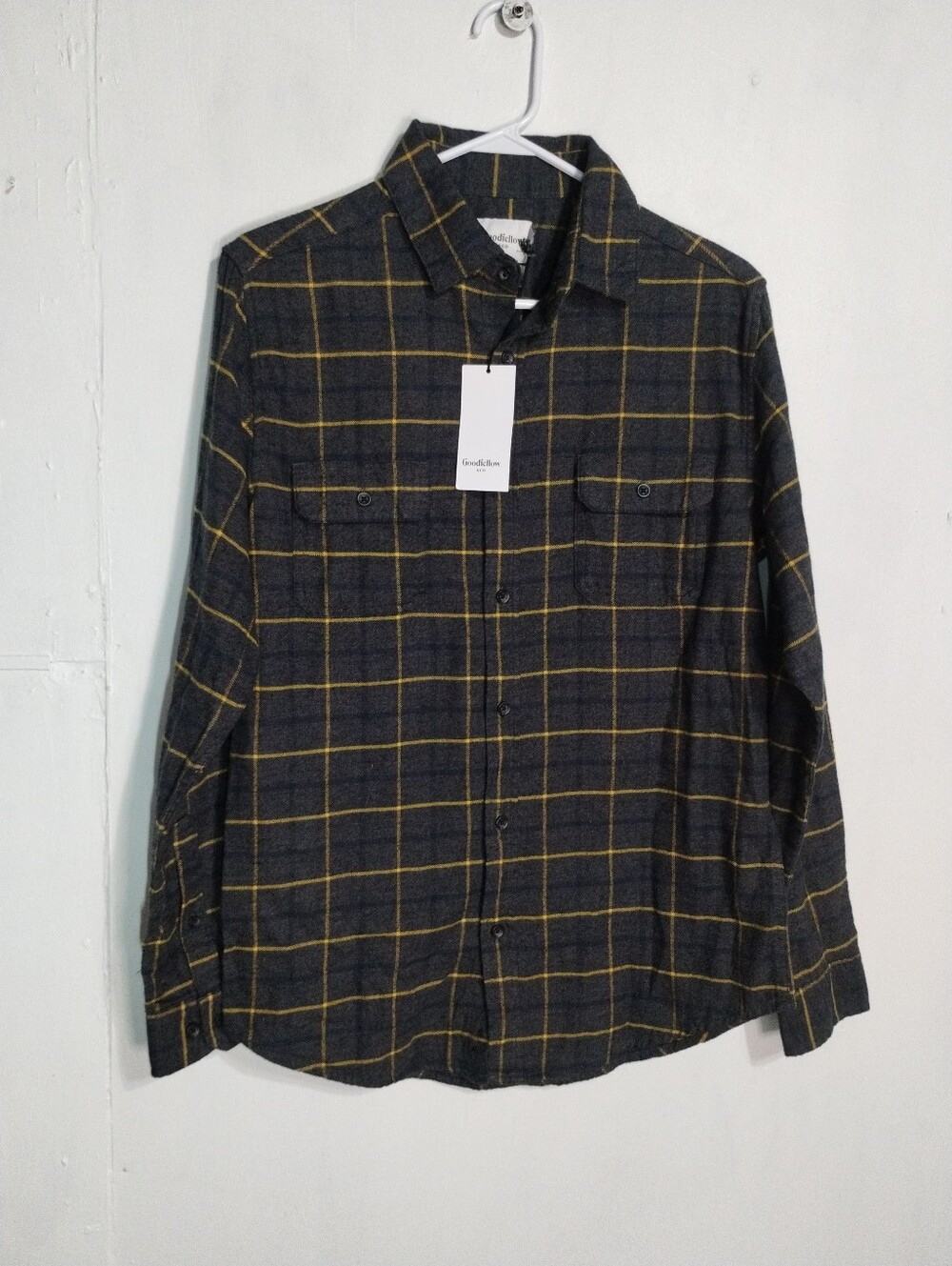 Goodfellow & Co Black and Yellow Plaid Shirt (M)